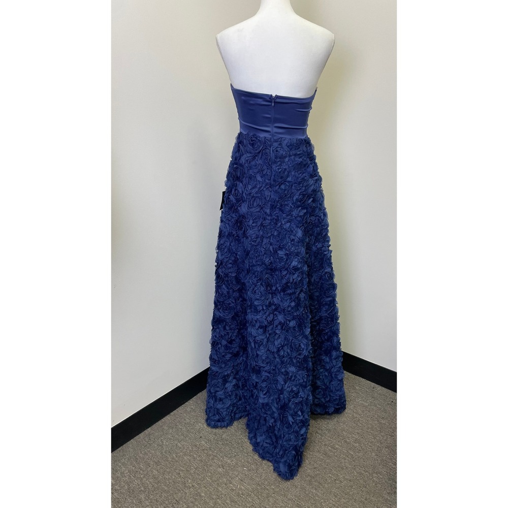 NEW Lulus Navy Blue Satin Strapless 3D Rosette Floral Maxi Gown XS Dress - Picture 4 of 16